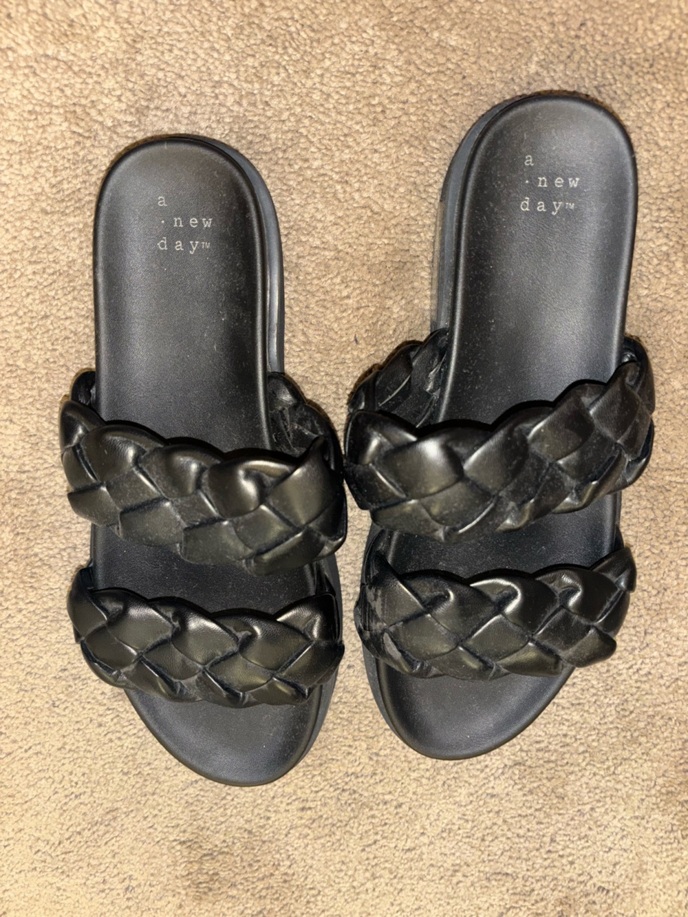 a new day Black Braided Double-Strap Slide Sandals